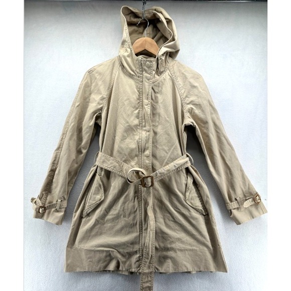 J.CREW Jackets & Blazers - J. Crew Trench Coat Beige Women's 8 Cotton Long Sleeve Full Zip Hooded